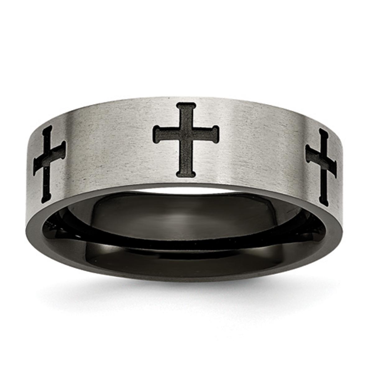 Mens Endless Affection™ Titanium 7mm Cross Black...