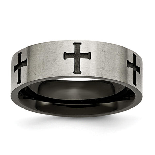 Mens Endless Affection&#40;tm&#41; Titanium 7mm Cross Black IP-Plated Band - image 