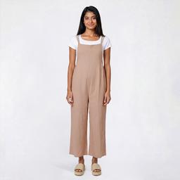 Juniors Hunter & Brown Tie Shoulder Linen Blend Jumpsuit
