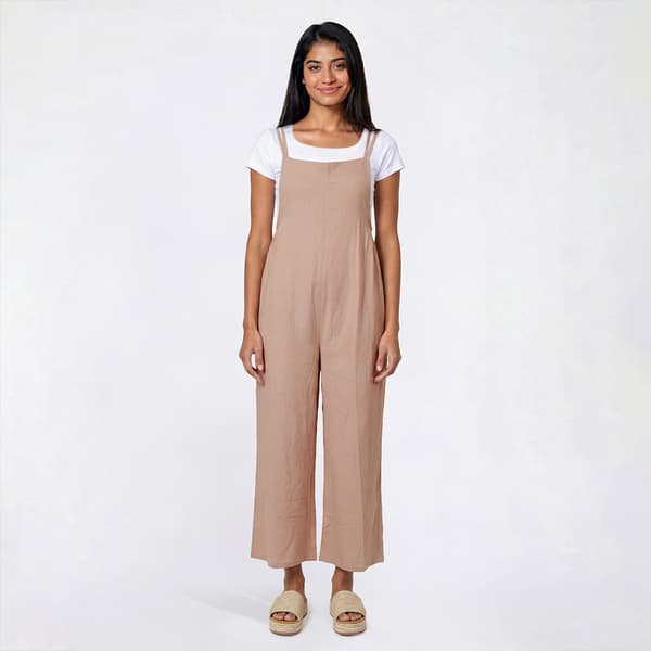 Juniors Hunter & Brown Tie Shoulder Linen Blend Jumpsuit