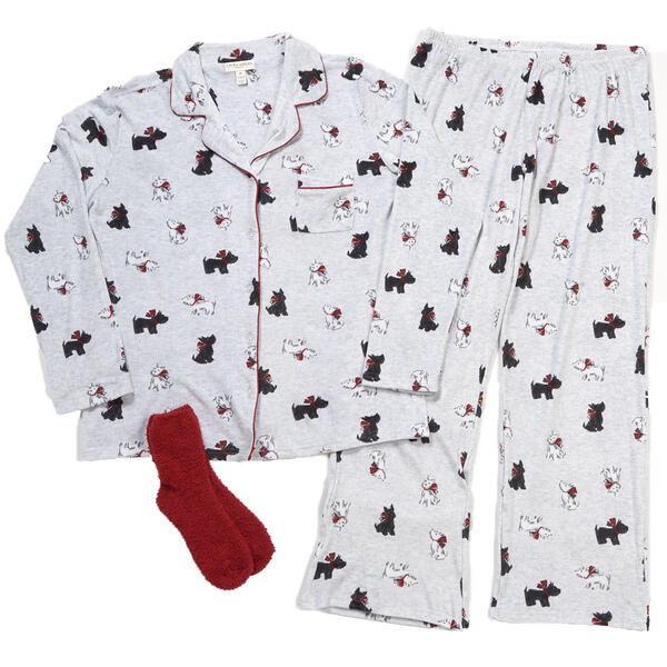 Womens Laura Ashley&#40;R&#41; Scottie Dog Notch Collar Pajama Set - image 