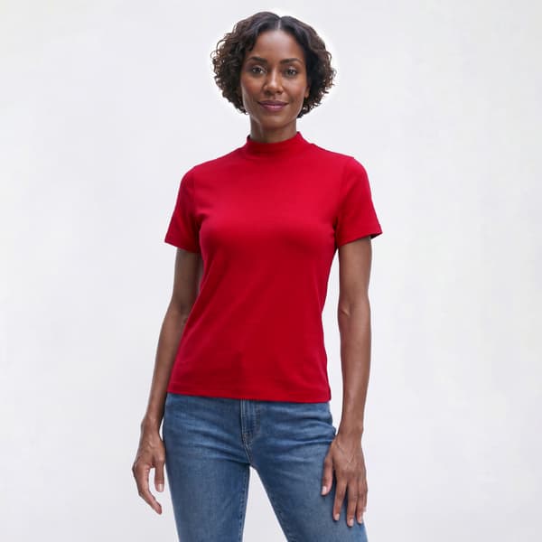 Womens Hasting & Smith Short Sleeve Mock Neck Tee