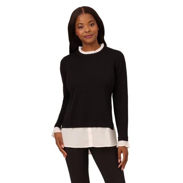 Womens Adrianna Papell Long Sleeve Crew Neck Ruffled 2Fer Sweater - image 