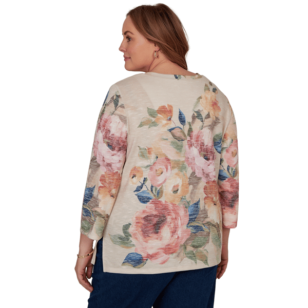 Plus Size Alfred Dunner Camden Market Bold Rose V Neck Blouse