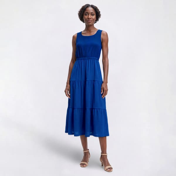 Womens Anne Klein Sleeveless Tiered Texture Midi Dress