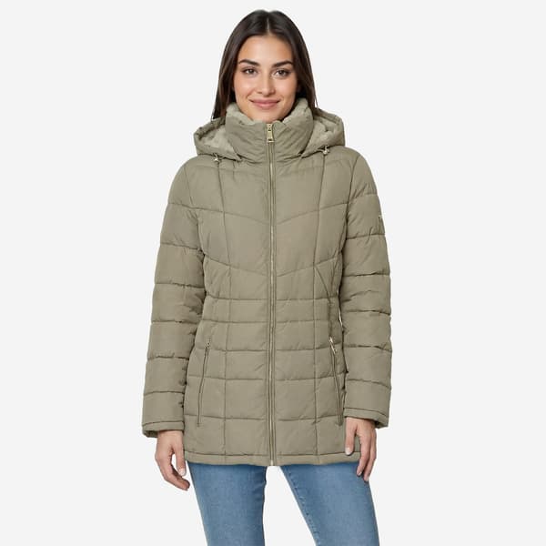 Plus Size Calvin Klein Short Puffer Jacket w/ Faux Fur Lined Hood - image 
