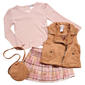 Girls (4-6x) Little Lass(R) 3pc. Faux Suede Vest/Top & Plaid Skort - image 1