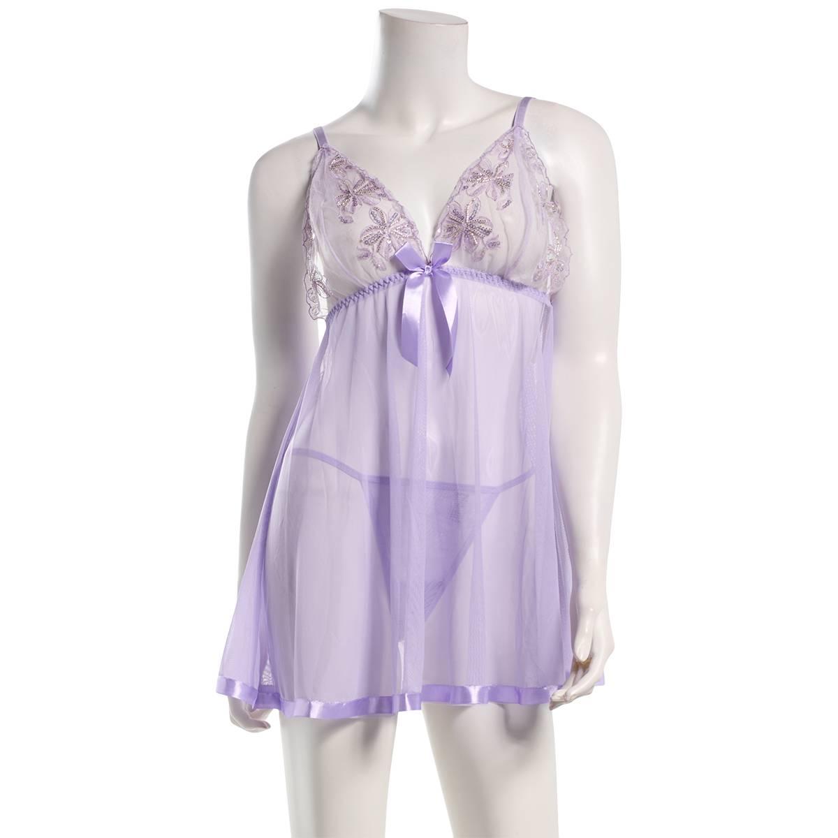 Open Video Modal for Womens Spree Intimates Pearl Lace & Mesh Babydoll 22242A