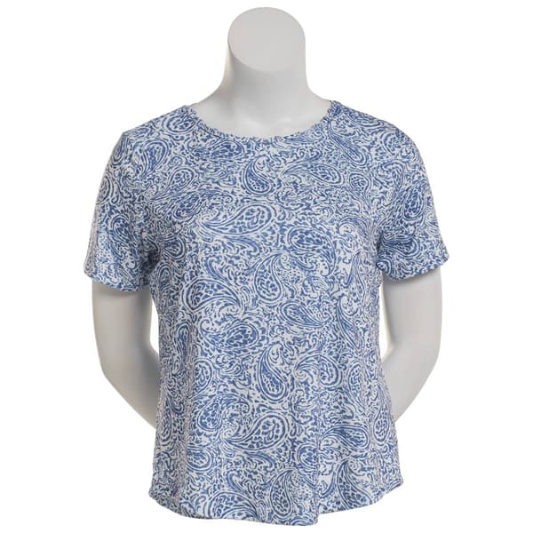 Womens Emily Daniels Short Sleeve Paisley Strappy Neck Tee - image 