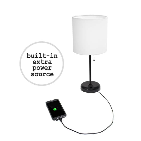 LimeLights Black Stick Lamp w/Charging Outlet & Shade - Set of 2