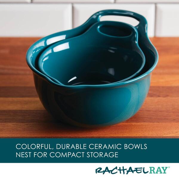 Rachael Ray 2pc. Ceramic Mixing Bowl Set - Teal Blue