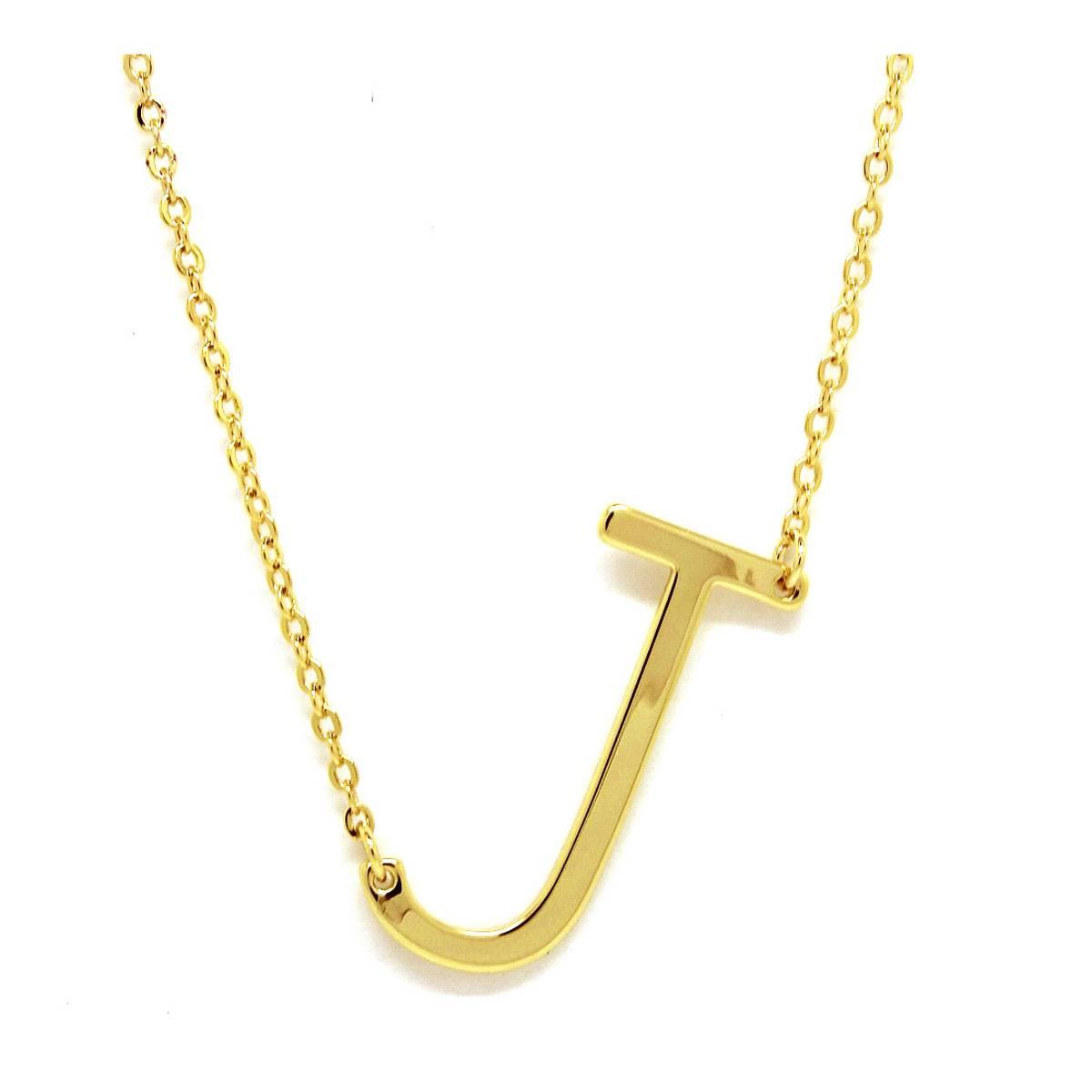 Gold Plated J Initial Pendant Necklace