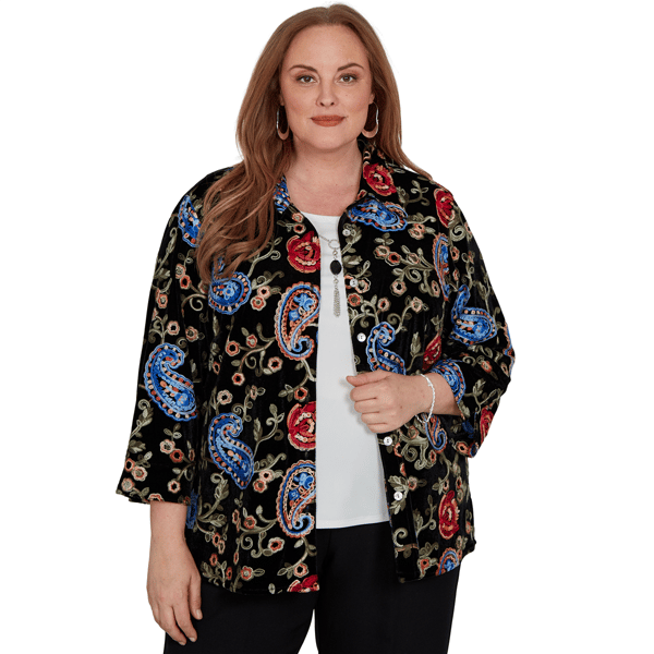 Plus Size Alfred Dunner Dinner Theater Paisley Two in One Blouse - image 