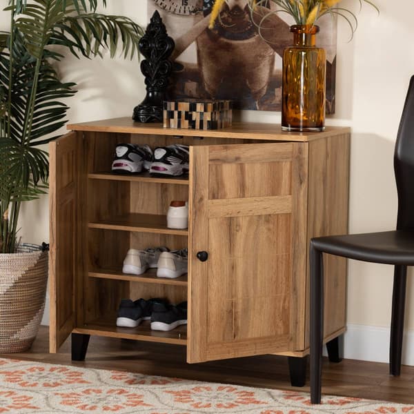 Baxton Studio Glidden Oak Brown Wood 2-Door Shoe Storage Cabinet