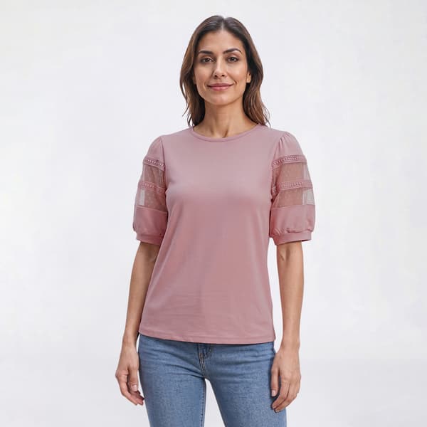 Womens Love Scarlet Short Puff Sleeve Solid Blouse - image 
