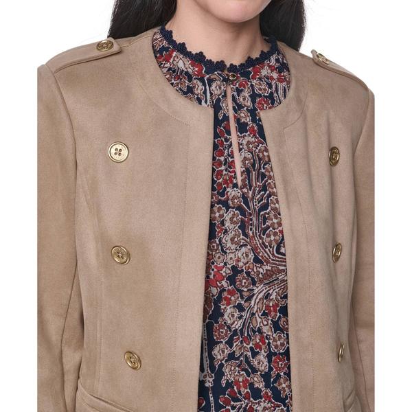 Womens Tommy Hilfiger Long Sleeve Button Details Suede Blazer