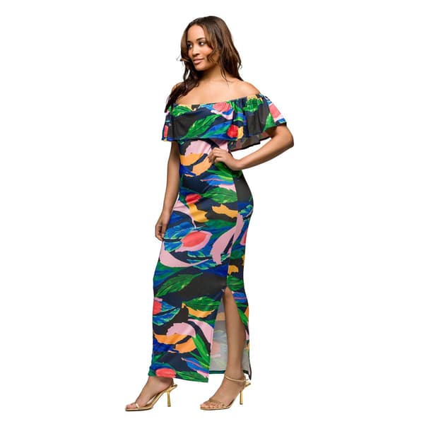 Womens 24/7 Comfort Apparel Off Shoulder Multicolor Maxi Dress