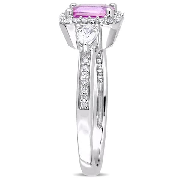 Gemstones Classics™ 14kt. White Gold Sapphire Halo 3-Stone Ring