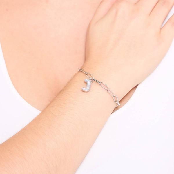 Athra Fine Silver Plated CZ J Initial Bracelet