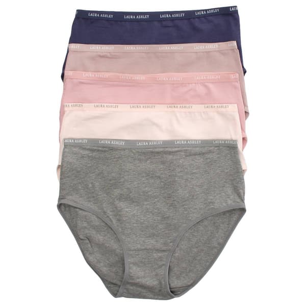 Womens Laura Ashley 5pk Solid Cotton Spandex Brief Panties - image 