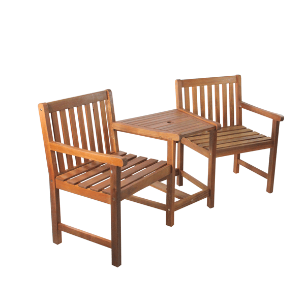 Northlight Acacia Wood Jack and Jill Chair With Table Patio Set