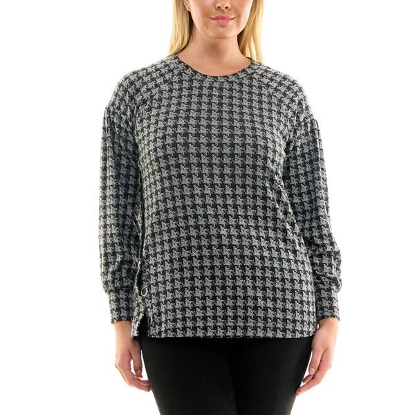 Womens Zac & Rachel Long Sleeve Houndstooth Hacci Blouse - image 