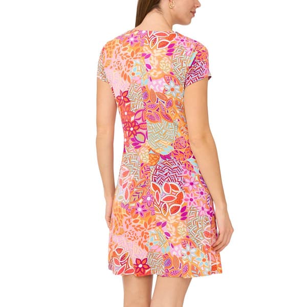 Petite MSK Short Sleeve Floral Pleated Bottom A-Line Dress