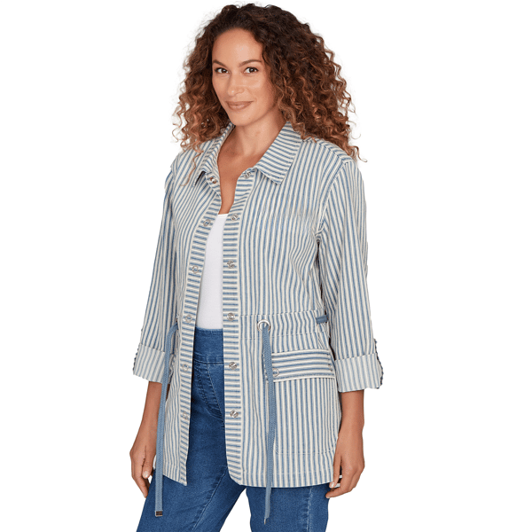 Petite Ruby Rd. Set Sail Stripe Snap Front Anorak Jacket