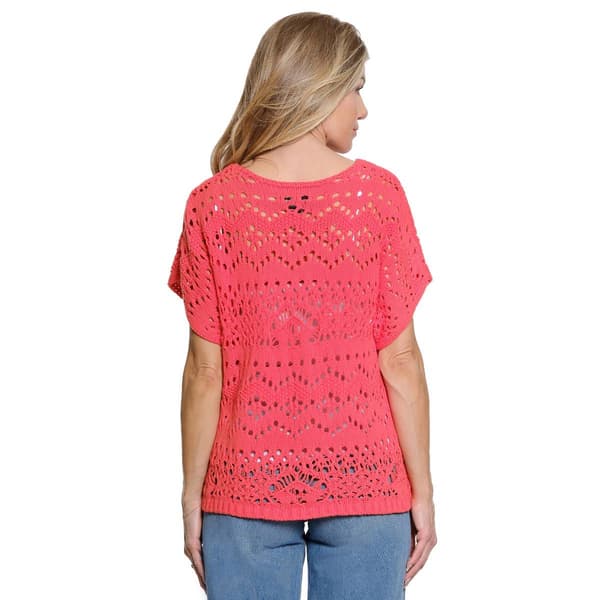 Womens Ali Miles Short Dolman Sleeve V Neck Open Crochet Sweater