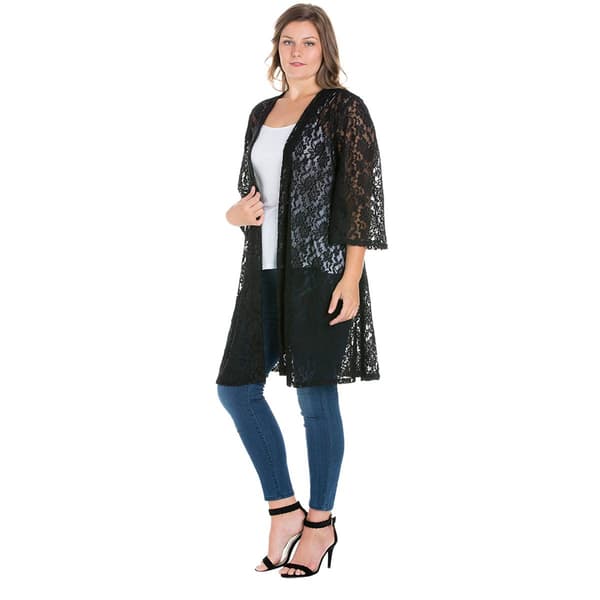 Plus Size 24/7 Comfort Apparel Knee Length Sheer Lace Cardigan