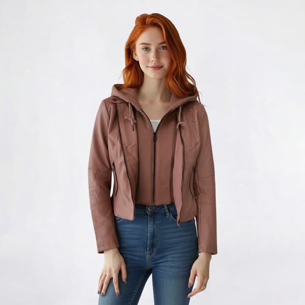 Juniors Snobbish Two-in-One Motorcycle Jacket w/French Terry Hood - image 