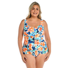 Plus Size Maxine Joyful Blooms Shirred One Piece Floral Swimsuit