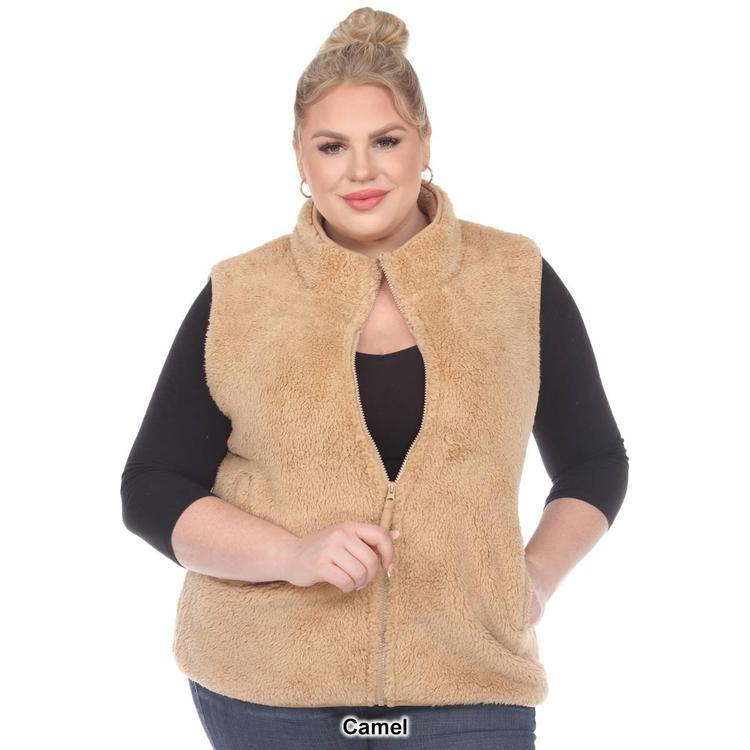 Plus Size White Mark Zip Up Sherpa Vest