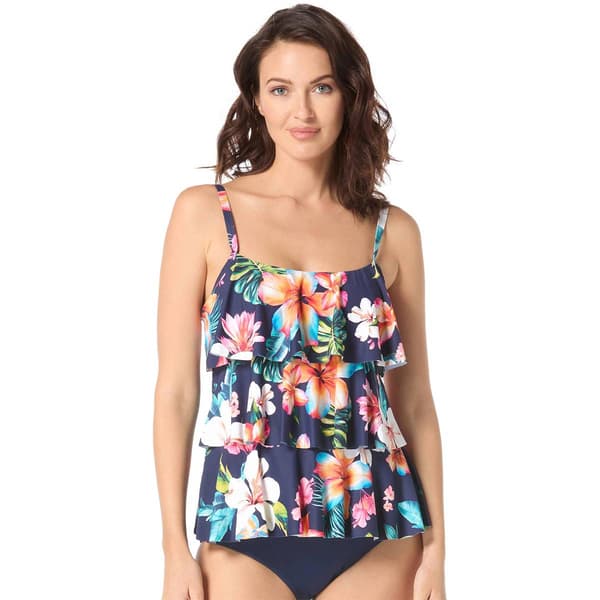Womens Beach House Vibrant Vacay Ruffle Tankini Swim Top - image 