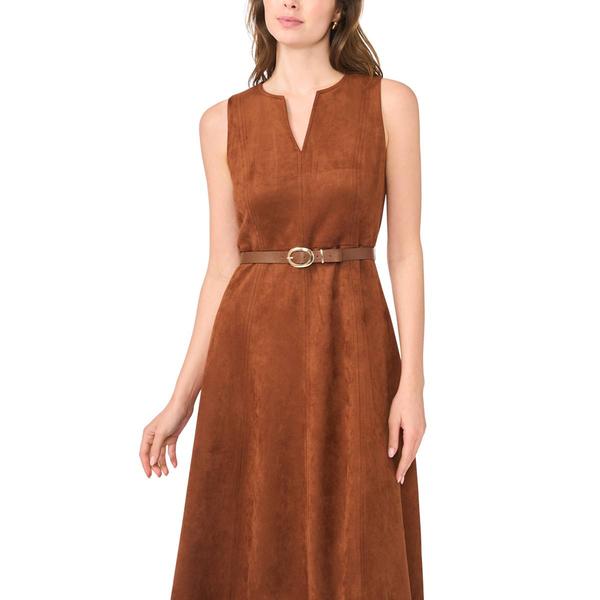 Womens Cece Sleeveless Split Neck Suede A-Line Dress