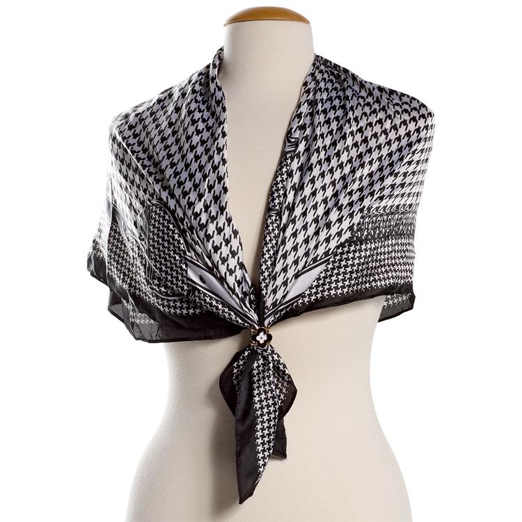 Womens Jessica McClintock Paisley Scarf with Clover Ring