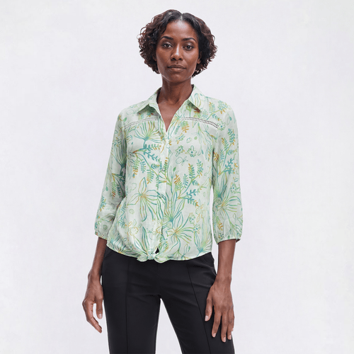 Womens Hope & Harlow 3/4 Sleeve Tie Front Tropical Blouse - image 
