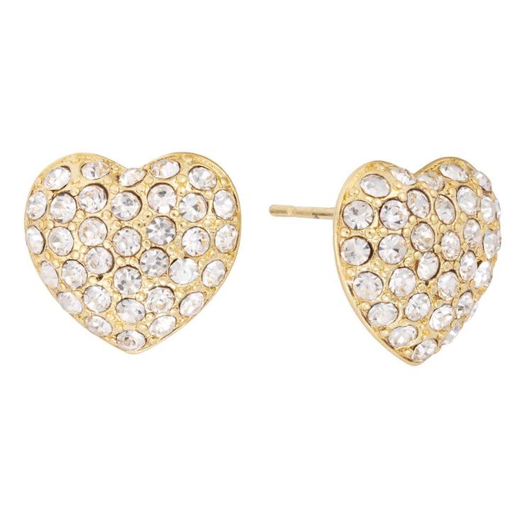 Athra 14kt. Gold over Brass Crystal Puffy Heart Stud Earrings