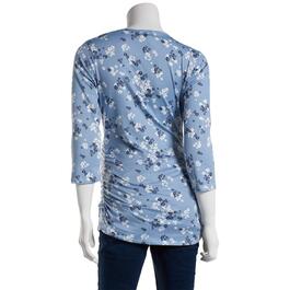 Womens Due Time Elbow Sleeve Floral Maternity Pullover Tee -Denim