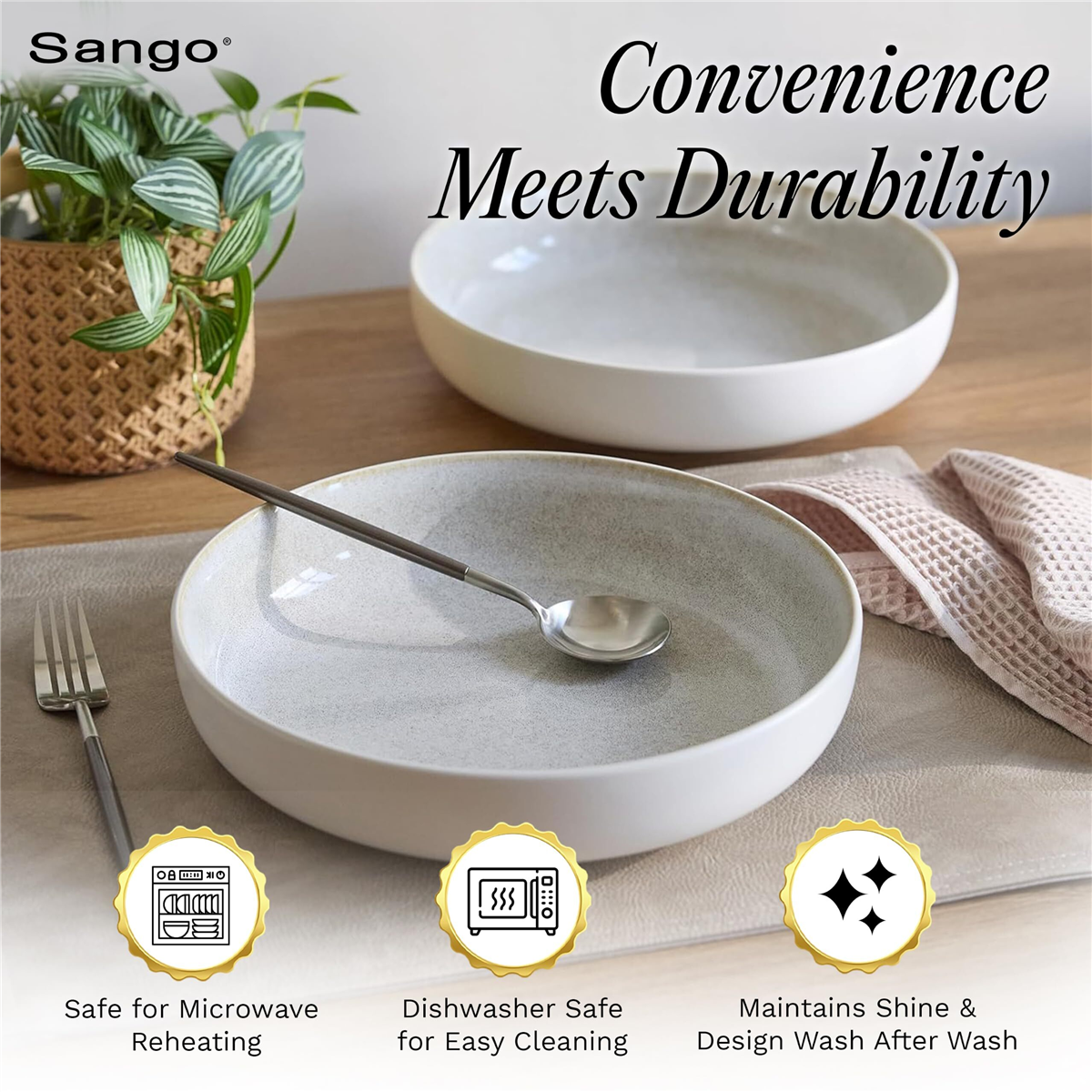 Sango Anderson Cream 10in. Large Ceramic Serving Bowl - Set of 2