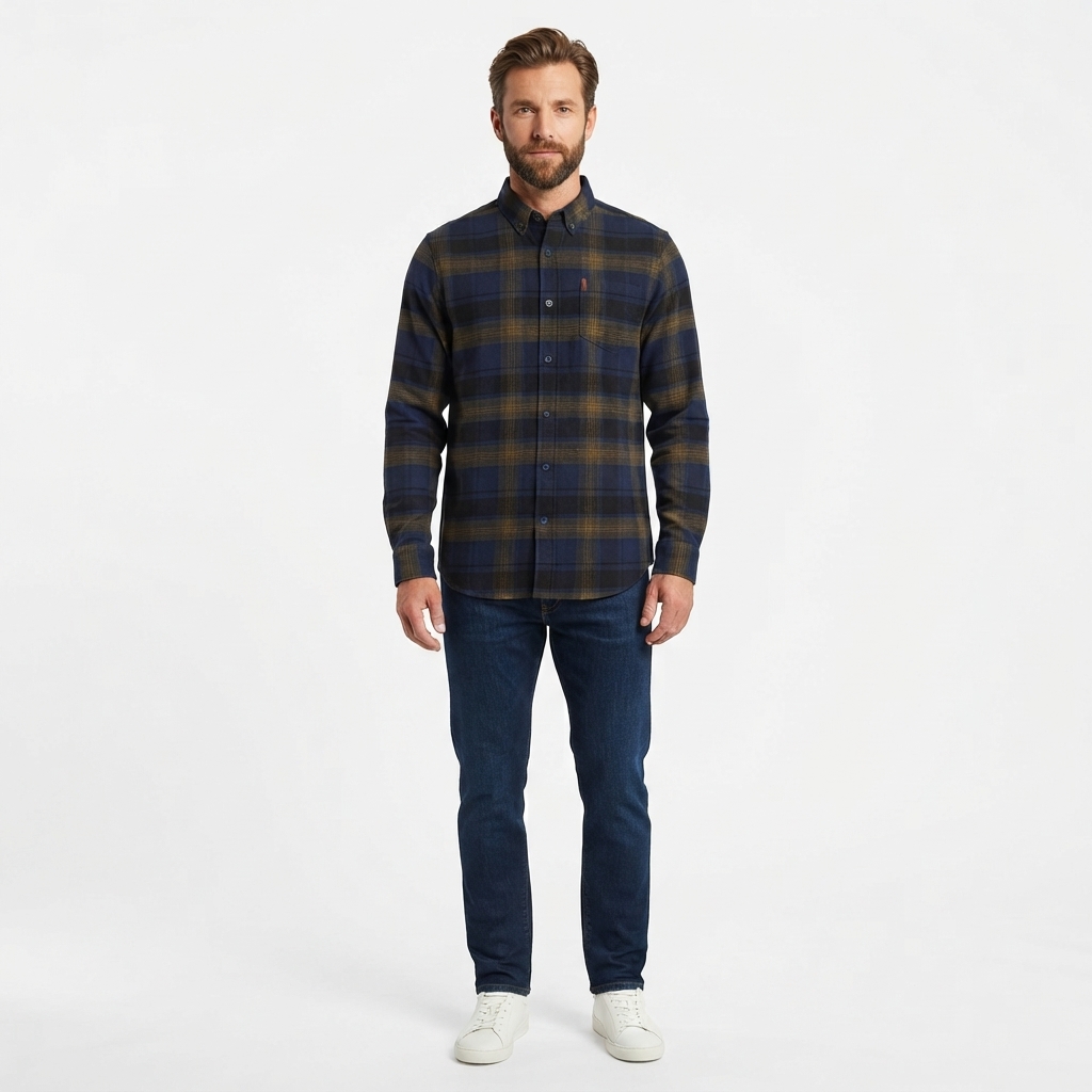 Mens Chaps Double Brush Stretch Flannel Shirt - Midnight