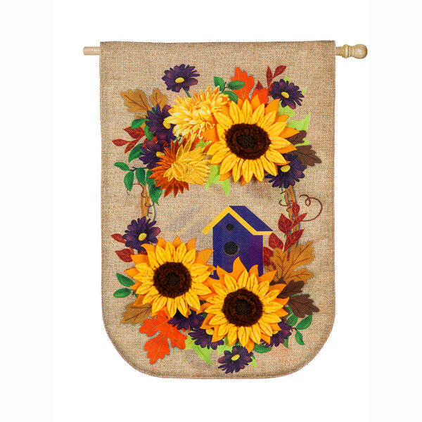 Evergreen Oval Autumn Wreath Burlap Garden Flag - image 