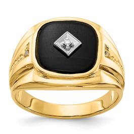 Mens Gentlemens Classics&#40;tm&#41; 14kt. Gold Onyx & Middle Diamond Ring