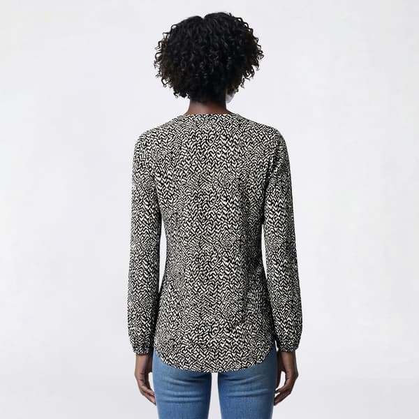 Womens Anne Klein Long Sleeve Abstract Split Neck Blouse