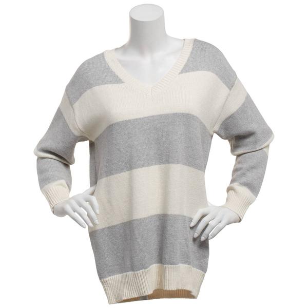 Juniors Pink Rose Rugby Stripe V-Neck Tunic - image 