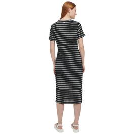 Womens Andrew Marc Sport Short Sleeve Pointelle Stripe Midi Dress