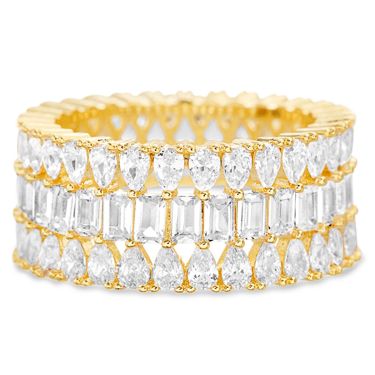 Brass Gold 3pc. Multi Shape Cubic Zirconia Stack Ring