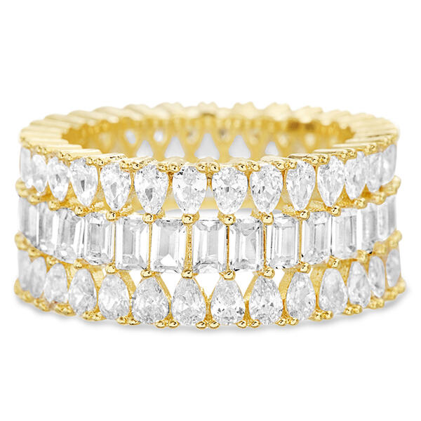 Brass Gold 3pc. Multi Shape Cubic Zirconia Stack Ring - image 