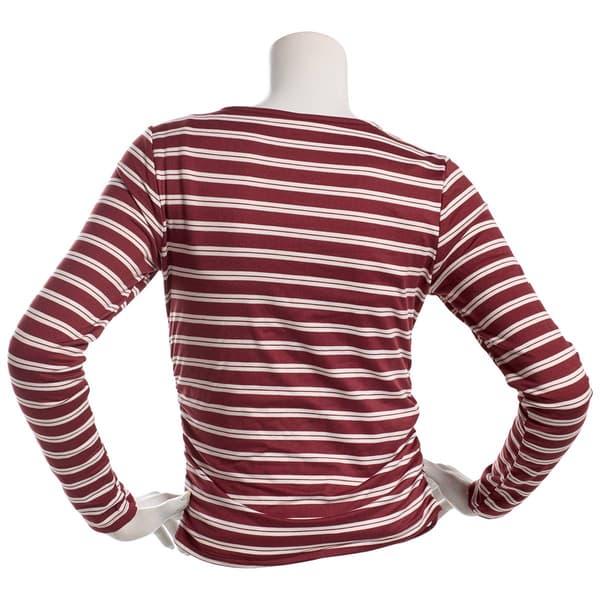 Juniors No Comment Long Sleeve Side Ruched Fleece Top - Stripe