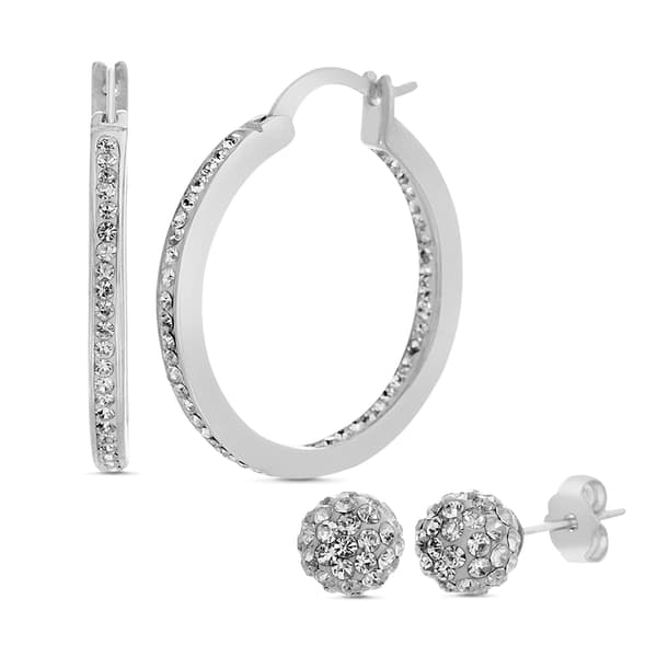 Dazzle & Shine Crystal Hoop & Stud Earring Set - image 